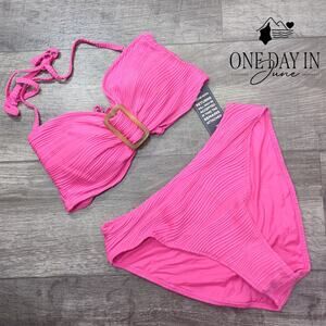 Blooming Jelly Textured Halter Bikini Swimsuit Size L